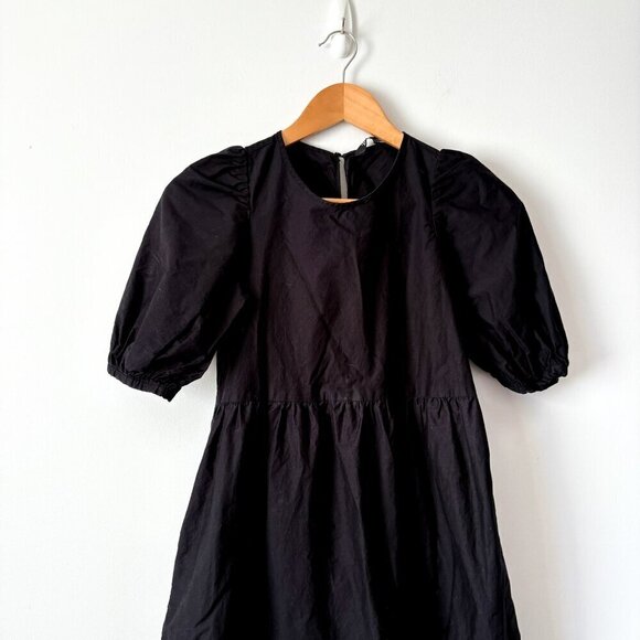 Zara Poplin Tiered Puff Sleeve Midi Dress Black Size XS - Picture 7 of 11